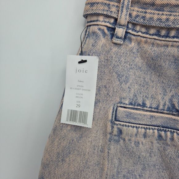 New Joie Women Edana Belted Pink Acid-Wash Cotton Denim Shorts High Rise Size 29 - Picture 4 of 6